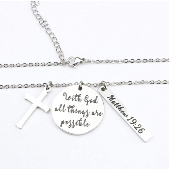 Cross Prayer Faith Bible Verse Religious Necklace - Picture 3 of 5